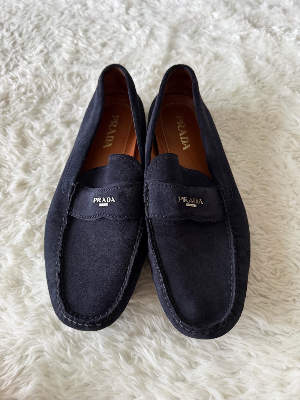 PRADA Navy Suede Penny Loafers - Picture 2 of 3